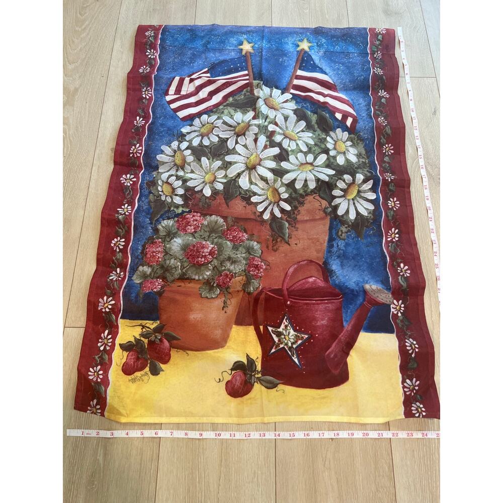 Vintage Outdoor Porch Flag American USA Daisies Patriotic Bouquet of Flowers JL